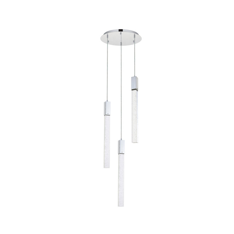 Aliha Chrome Finish 3-Light Cluster Pendant with Crystal Bars