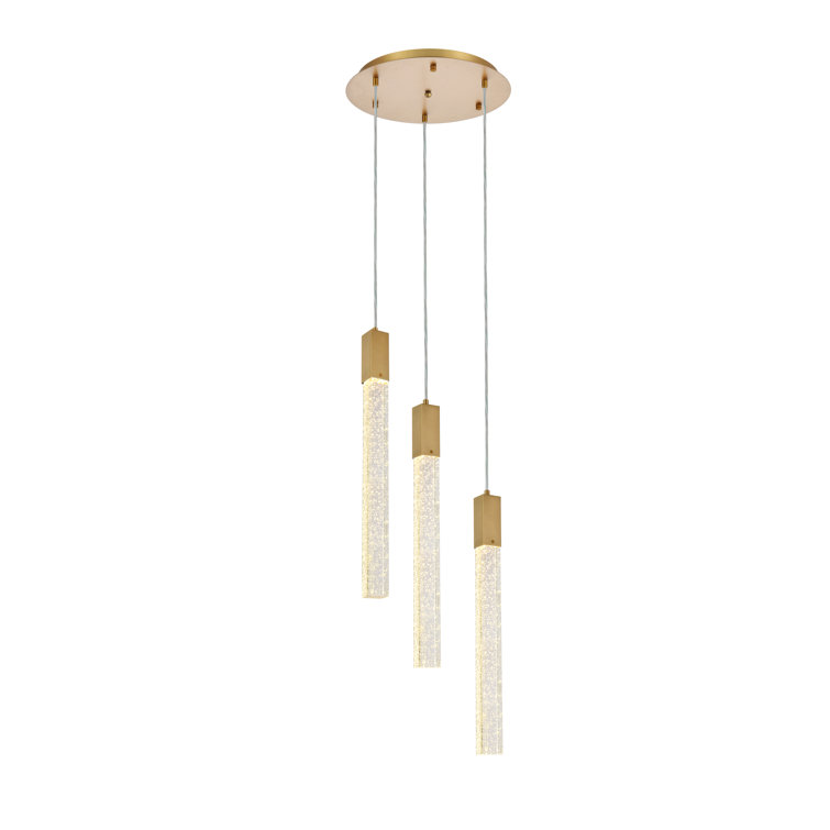 Satin Gold 3-Light LED Cluster Pendant with Crystal Bars