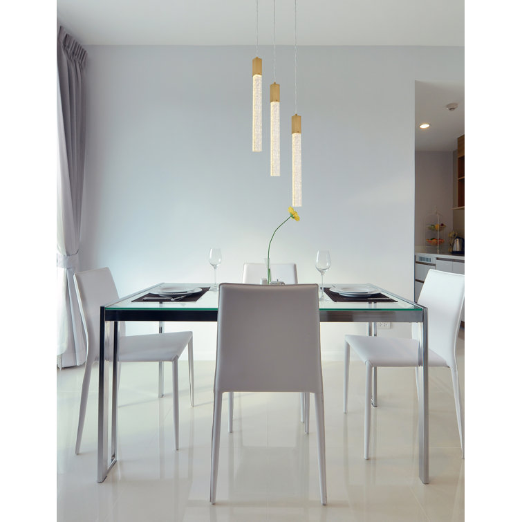 Satin Gold 3-Light LED Cluster Pendant with Crystal Bars