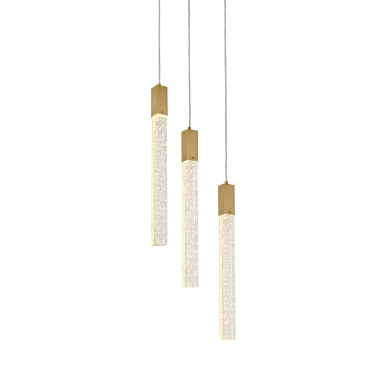 Satin Gold 3-Light LED Cluster Pendant with Crystal Bars
