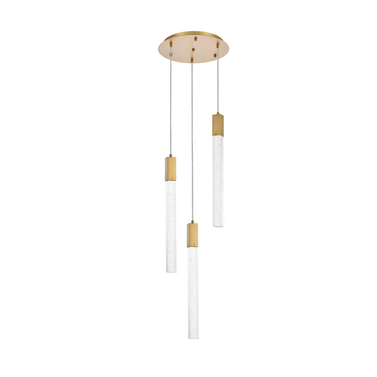 Satin Gold 3-Light LED Cluster Pendant with Crystal Bars