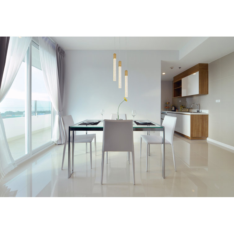Satin Gold 3-Light LED Cluster Pendant with Crystal Bars