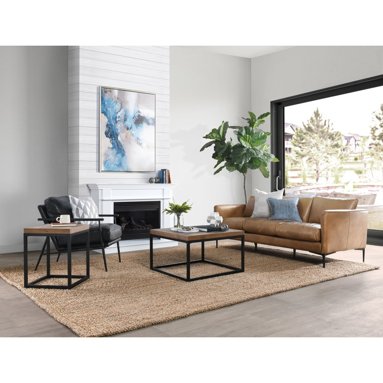 Chevron Reclaimed Wood 30" Square Coffee Table with Iron Base