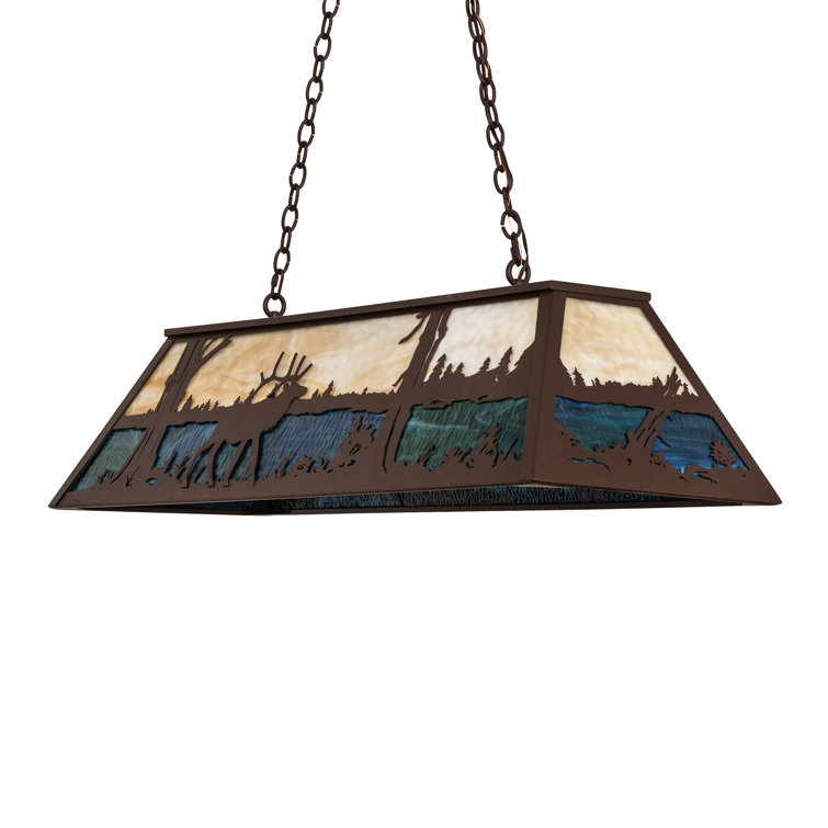 Majestic Elk Forest Lake 80" Cafe Noir Glass Island Pendant