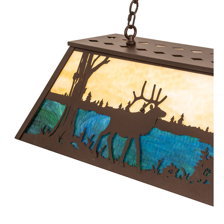 Majestic Elk Forest Lake 80" Cafe Noir Glass Island Pendant