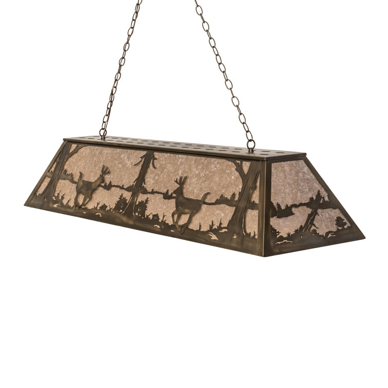 Antique Copper and Glass Deer Scene Island Pendant Light