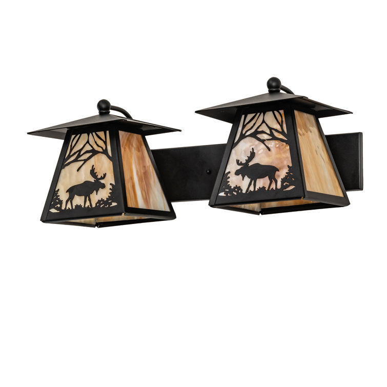 Rustic Black Steel 2-Light Moose at Dawn Outdoor Lantern