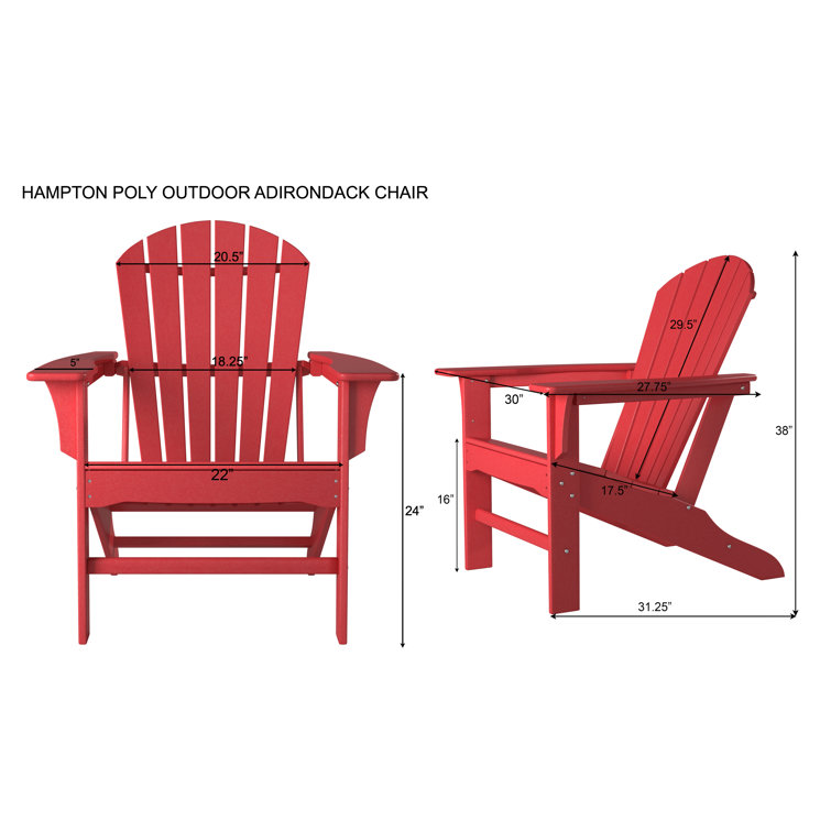 Hampton Red HDPE Traditional Adirondack Chair with Wide Armrests