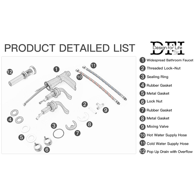 8-16 Inch 3 Holes 2 Handle Widespread Bathroom Sink Faucet