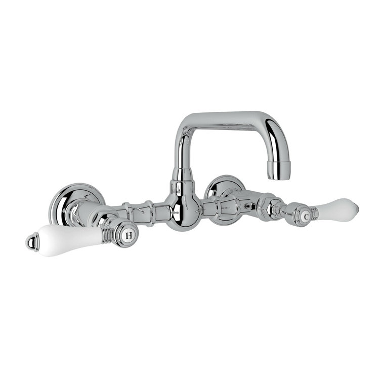Classic Piedmont 8" Polished Chrome Wall-Mounted Faucet with Porcelain Levers
