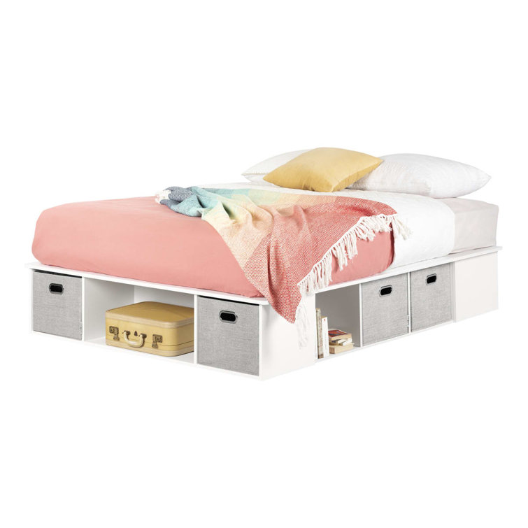 Full Oak Upholstered Storage Platform Bed with Headboard
