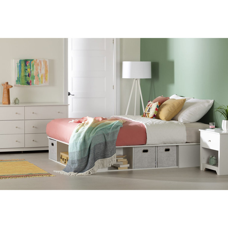 Full Oak Upholstered Storage Platform Bed with Headboard