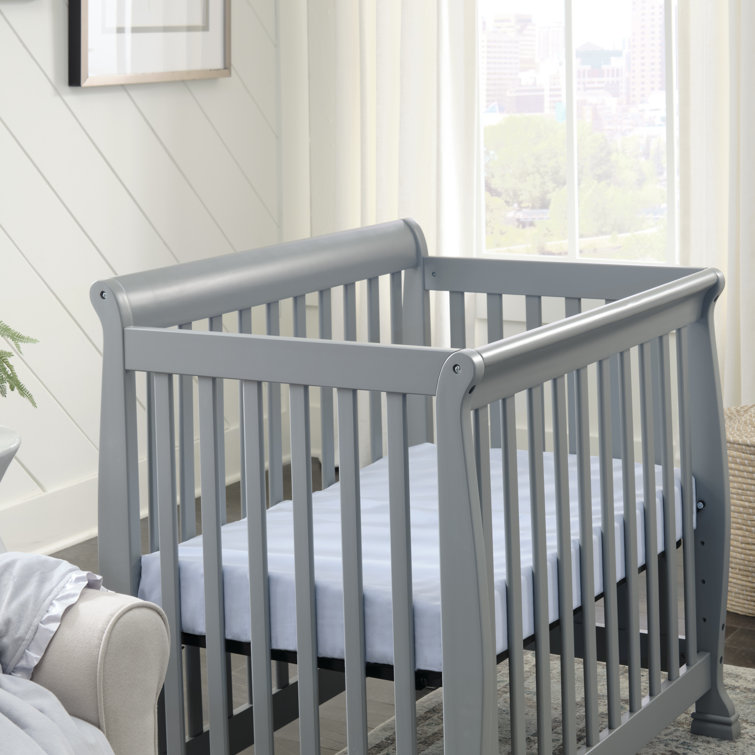 Gray Convertible Mini Crib with Twin Bed Option