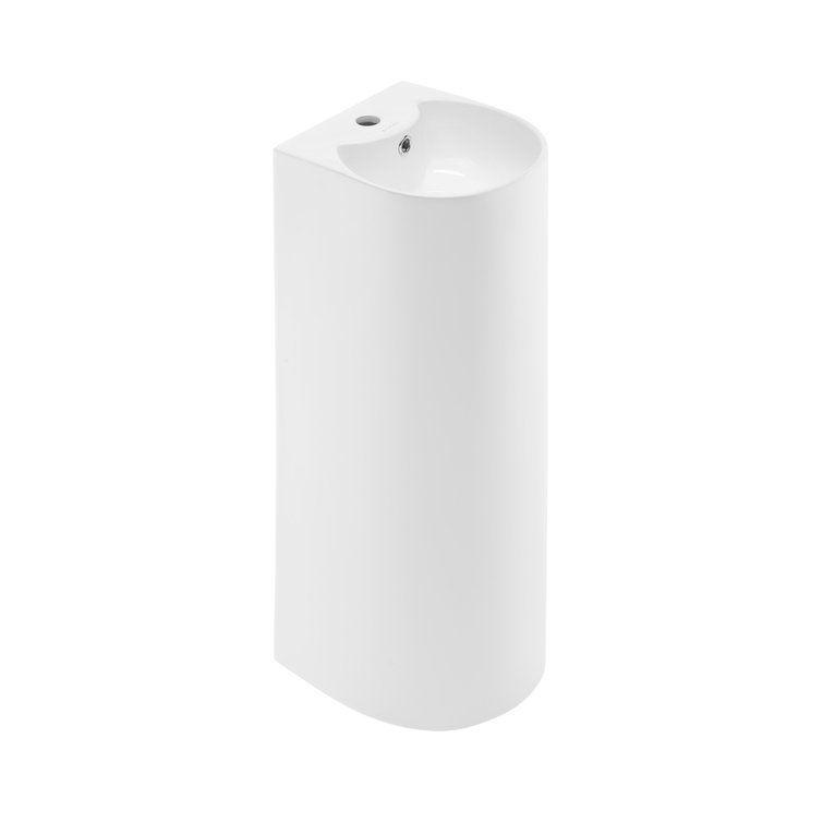 White Glossy Ceramic Pedestal Bathroom Sink