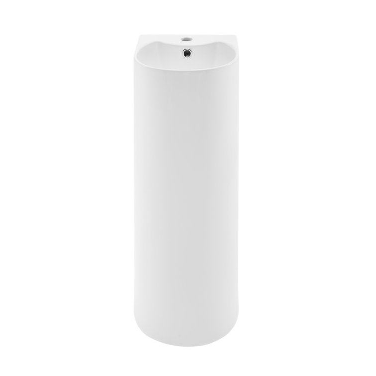 White Glossy Ceramic Pedestal Bathroom Sink
