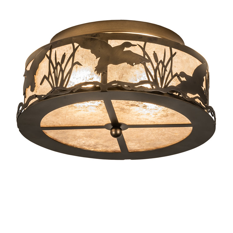 Marshland Flock 16" Antique Copper & Silver Mica Flush Mount