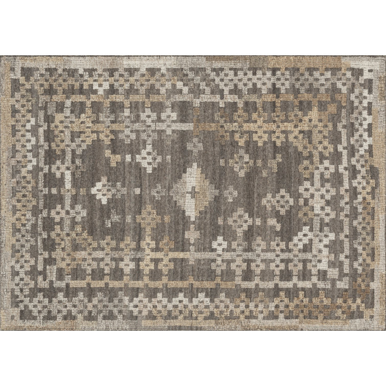 Gray Geometric Flat Woven Wool Rectangular Rug 3'6" x 5'6"