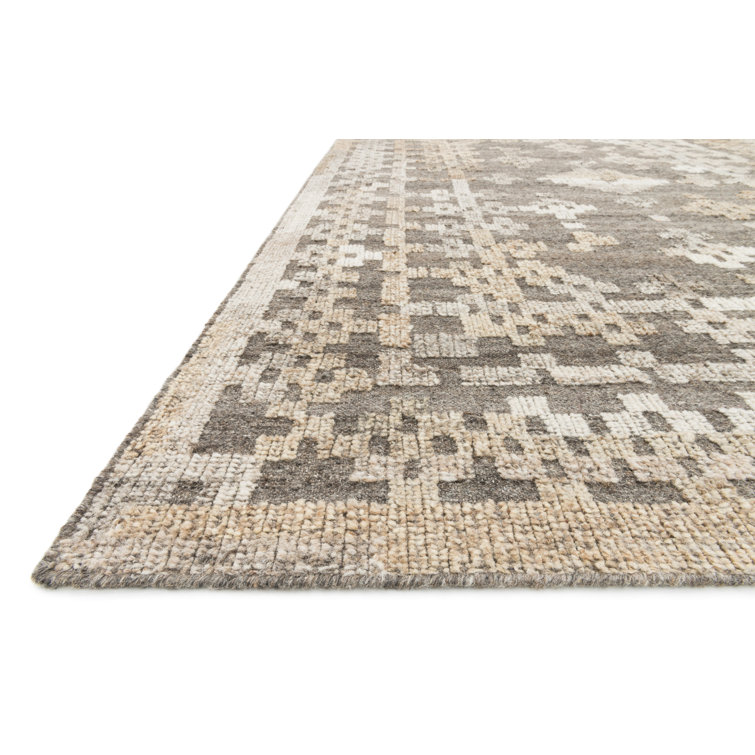 Gray Geometric Flat Woven Wool Rectangular Rug 3'6" x 5'6"