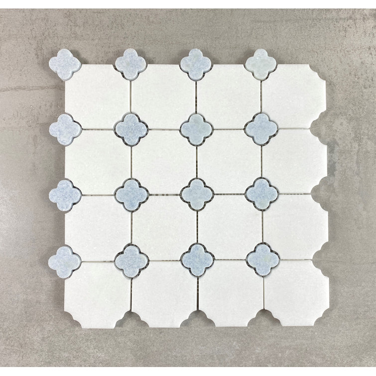 Thassos White and Blue Celeste Marble Mosaic Tile with Water Protection