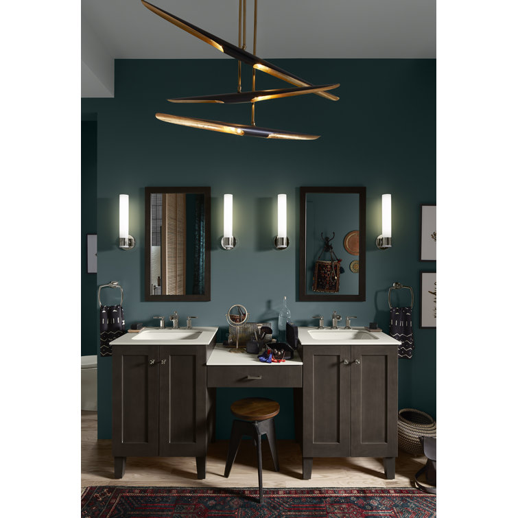 Polished Nickel 17" Frosted Glass Bathroom Wall Sconce