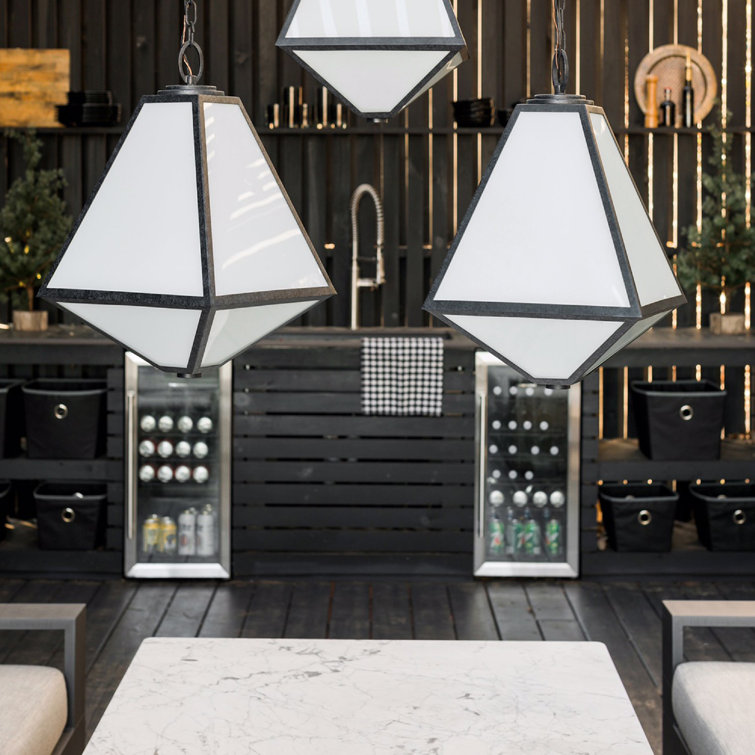 Black Charcoal Outdoor Lantern with White Opal Glass Panels