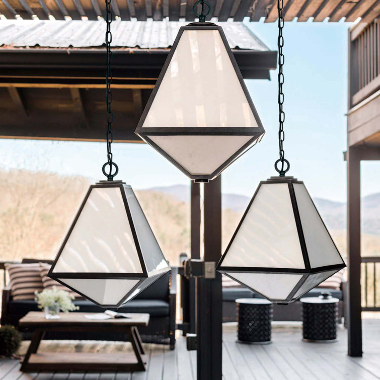 Black Charcoal Outdoor Lantern with White Opal Glass Panels