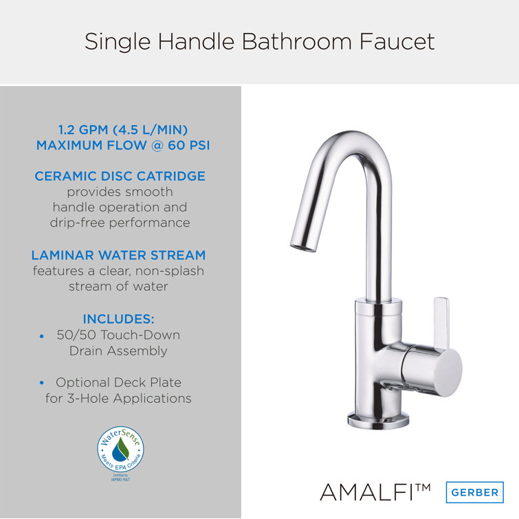 Polished Chrome Single Handle Lavatory Faucet with Drain Assembly
