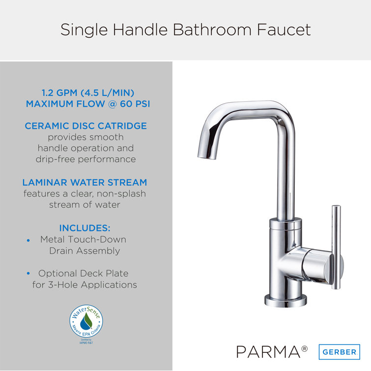Parma Chrome Single Handle Bathroom Faucet with Drain Assembly