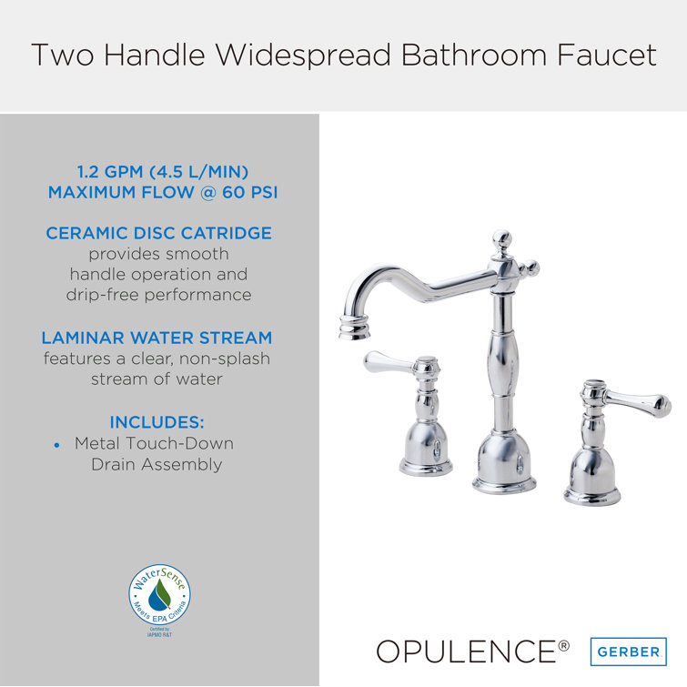 Chrome Brass Widespread Bathroom Faucet with Drain Assembly