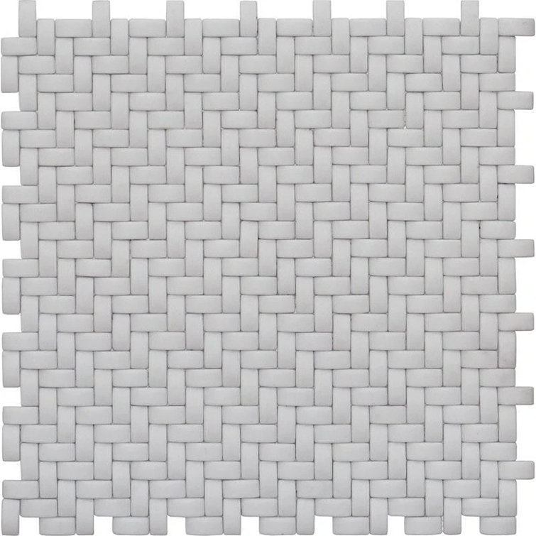 White Matte Basketweave Recycled Glass Mosaic Tile