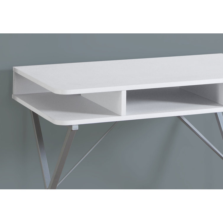 Sleek White and Silver Metal Executive Desk with Filing Drawer
