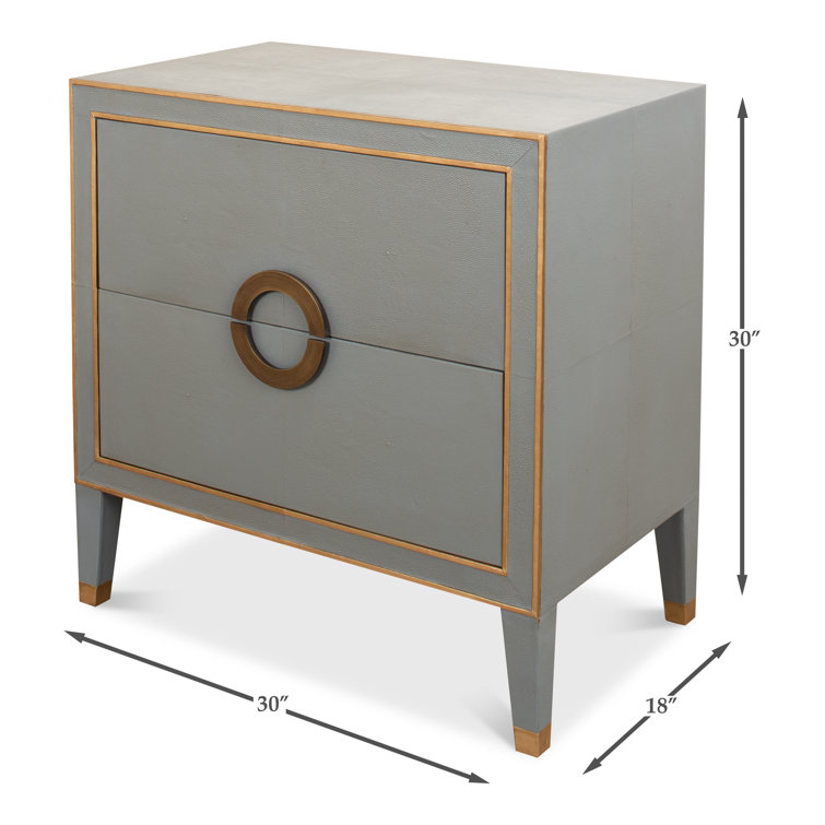 Transitional Gray Shagreen Leather Nightstand with Gold Accents