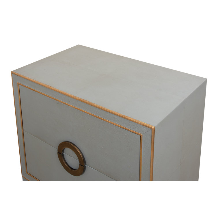 Transitional Gray Shagreen Leather Nightstand with Gold Accents