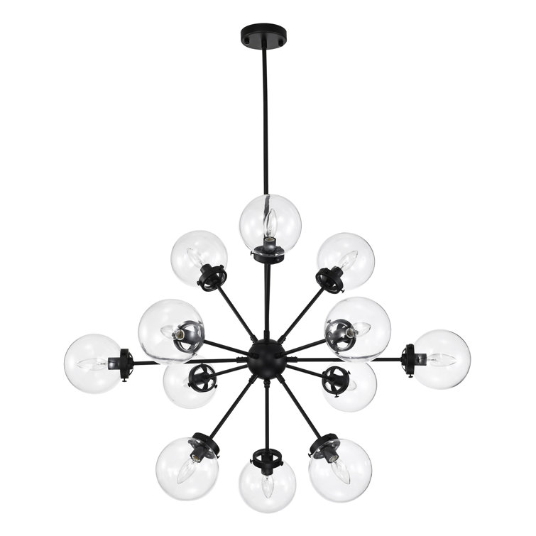 Matte Black 12-Light Sputnik Chandelier with Glass Globes