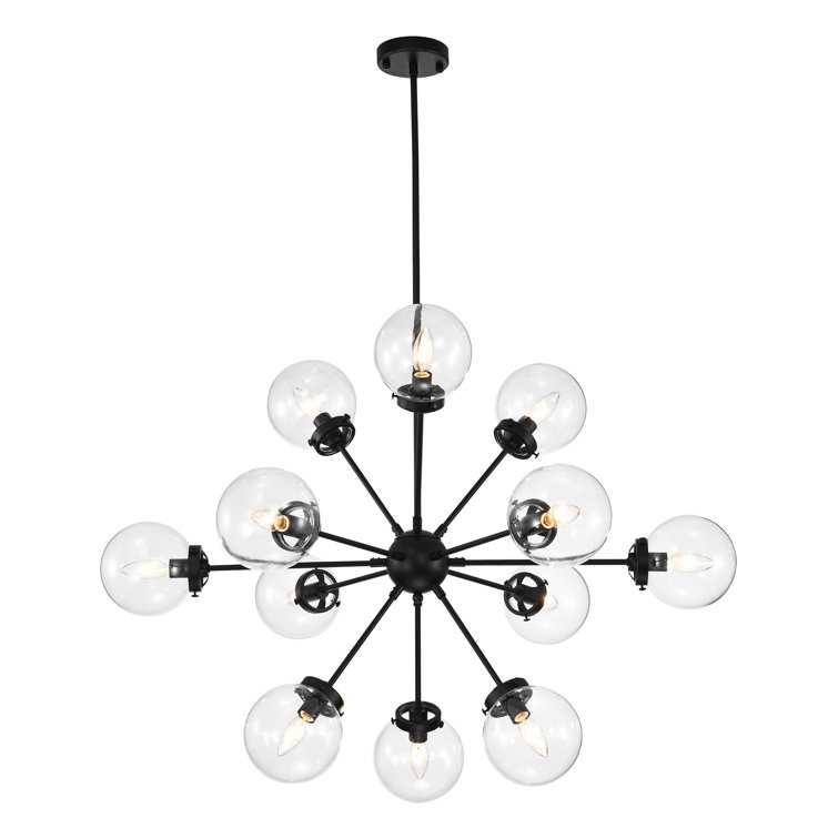 Matte Black 12-Light Sputnik Chandelier with Glass Globes