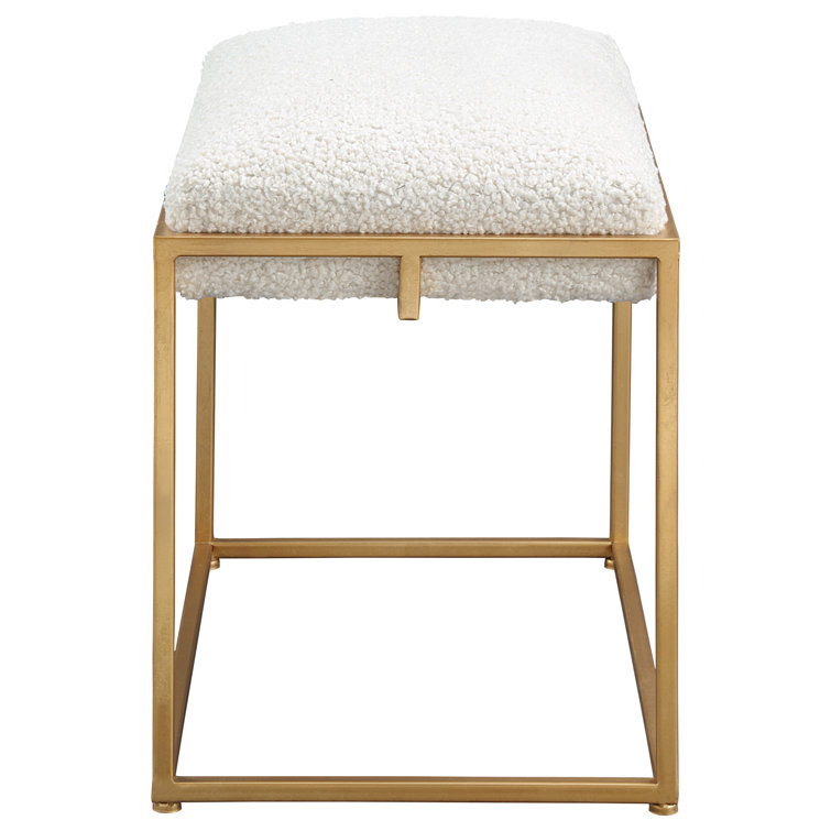 Contemporary Gold Leaf 24" White Faux Shearling Vanity Stool