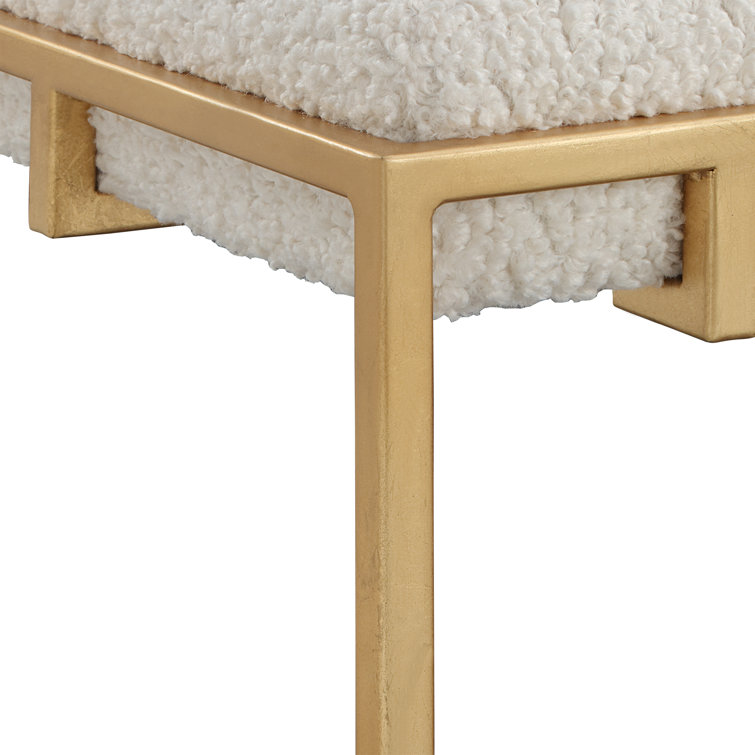 Contemporary Gold Leaf 24" White Faux Shearling Vanity Stool