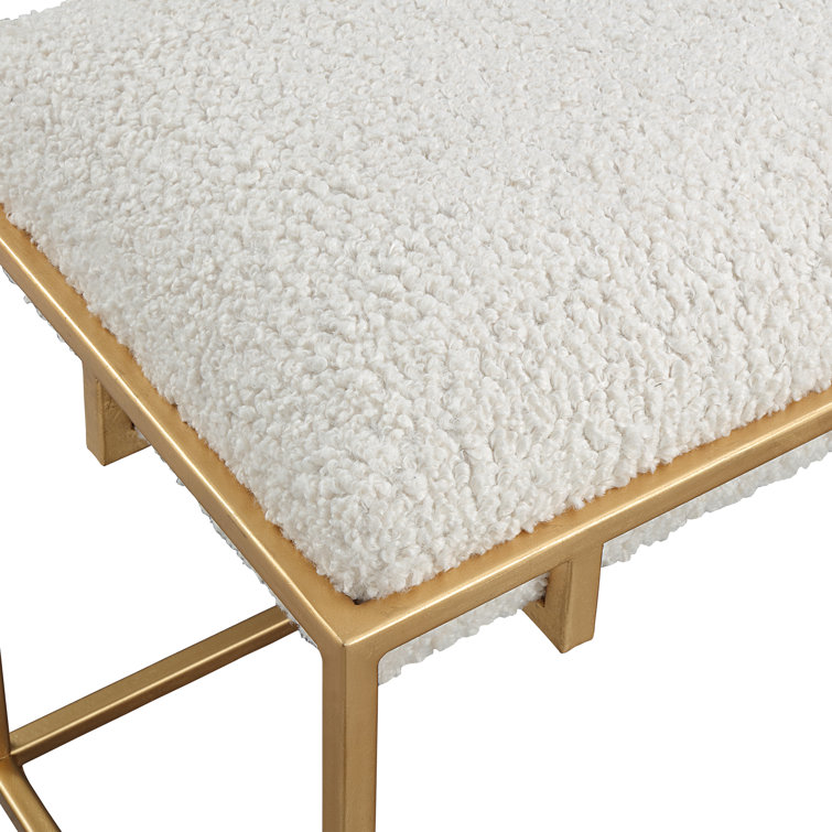 Contemporary Gold Leaf 24" White Faux Shearling Vanity Stool