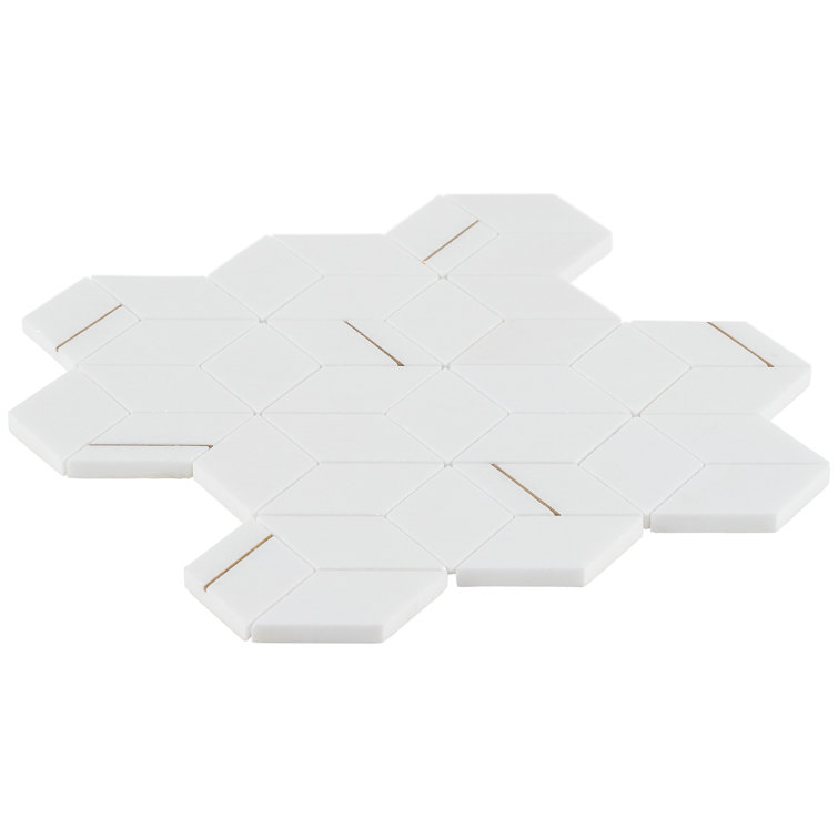 Graceland White Marble and Brass Hexagonal Mosaic Tile