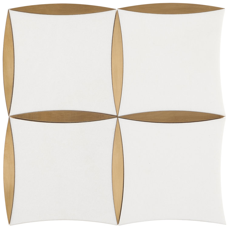 Verity 12" x 12" Polished White and Gold Marble Mosaic Tile