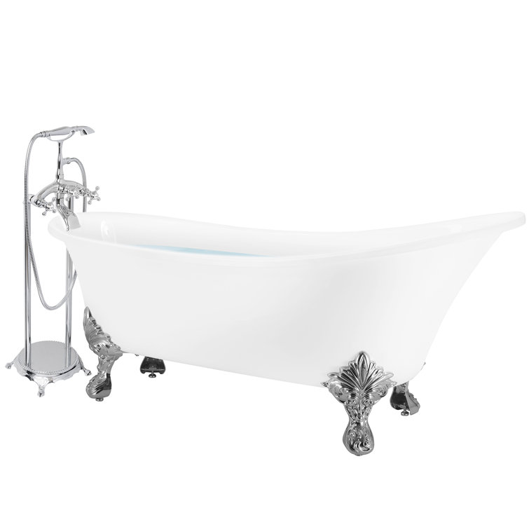 Glossy White Acrylic Clawfoot Freestanding Bathtub with Faucet