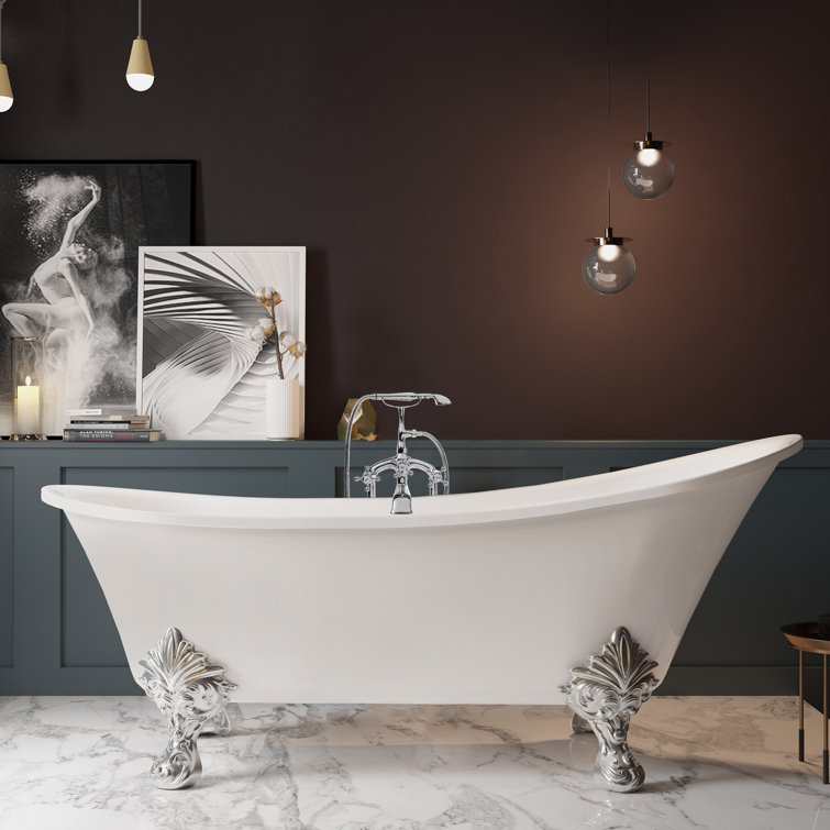 Glossy White Acrylic Clawfoot Freestanding Bathtub with Faucet