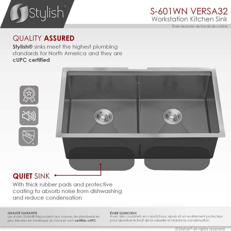 Graphite Black 32" Stainless Steel Double Bowl Workstation Sink
