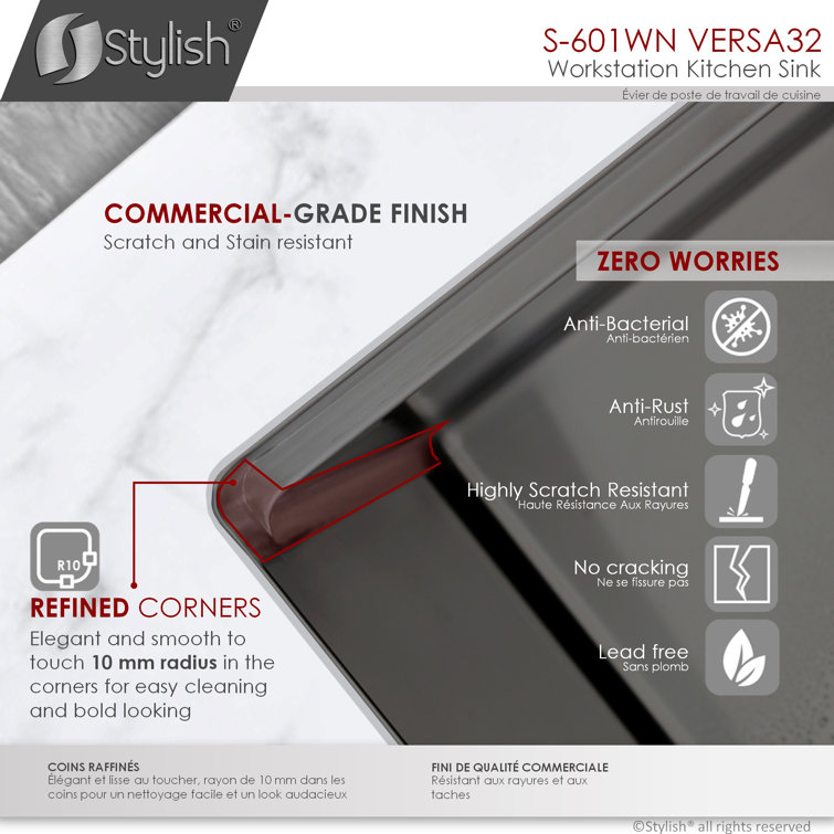 Graphite Black 32" Stainless Steel Double Bowl Workstation Sink