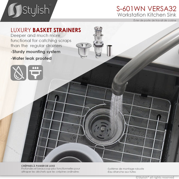 Graphite Black 32" Stainless Steel Double Bowl Workstation Sink