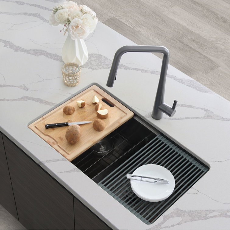 Graphite Black 32" Stainless Steel Double Bowl Workstation Sink