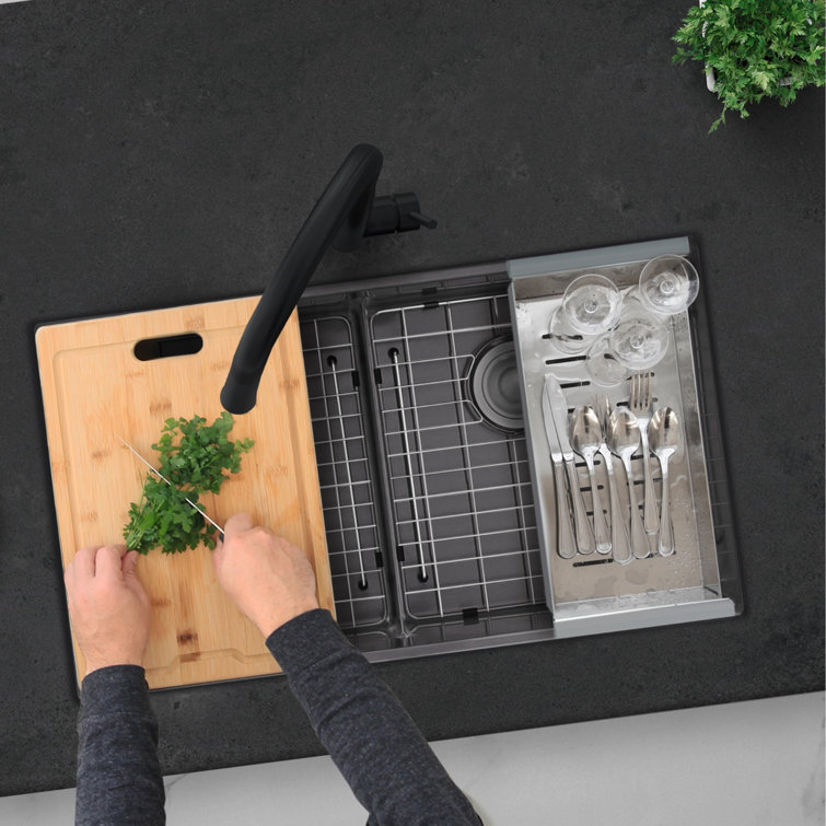 Graphite Black 32" Stainless Steel Double Bowl Workstation Sink