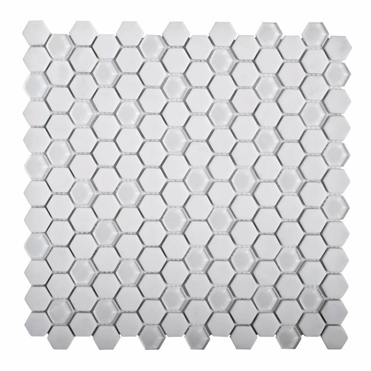 White Recycled Glass Hexagon Mosaic Tile Sheet