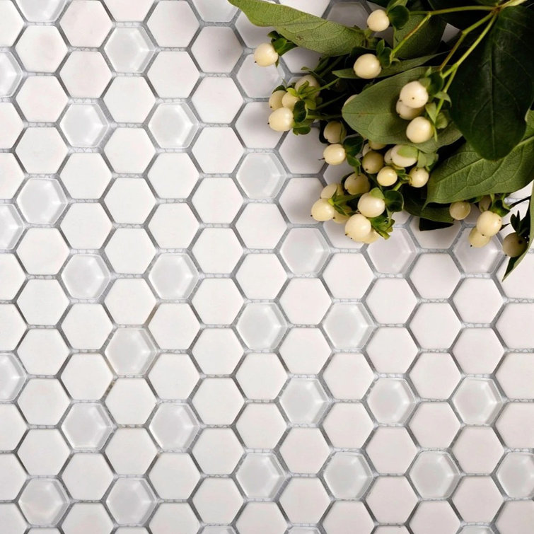 White Recycled Glass Hexagon Mosaic Tile Sheet