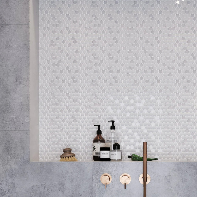 White Recycled Glass Hexagon Mosaic Tile Sheet